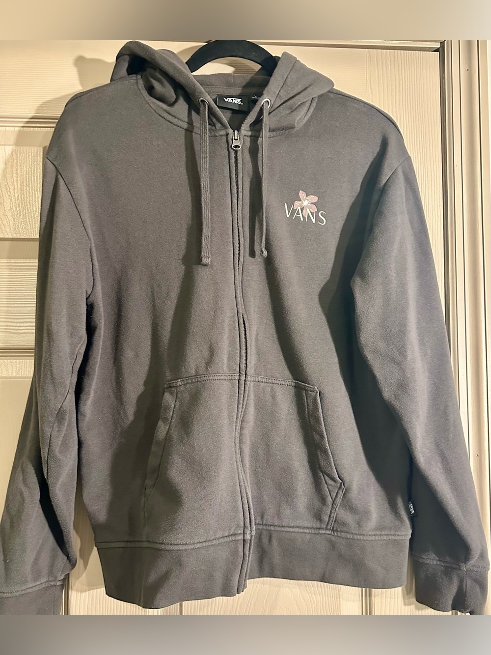 Vans Dark Gray Full-Zip Hoodie with Pink Floral Logo